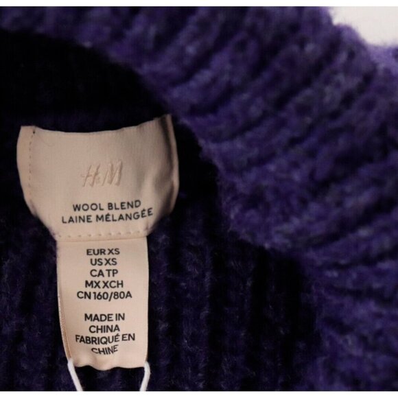 H&M Women's Size XS Purple Pullover Cableknit T-Neck Wool Turtleneck Sweater NWT - Picture 4 of 7